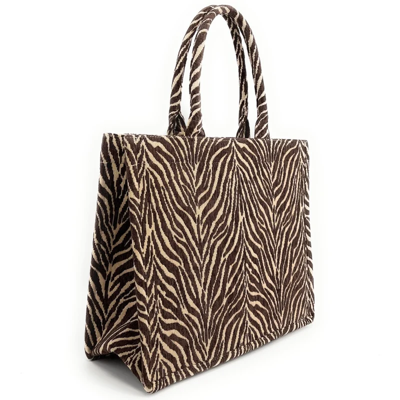 Grand sac cabas rigide en velours tissé ZEBRA Chocolat