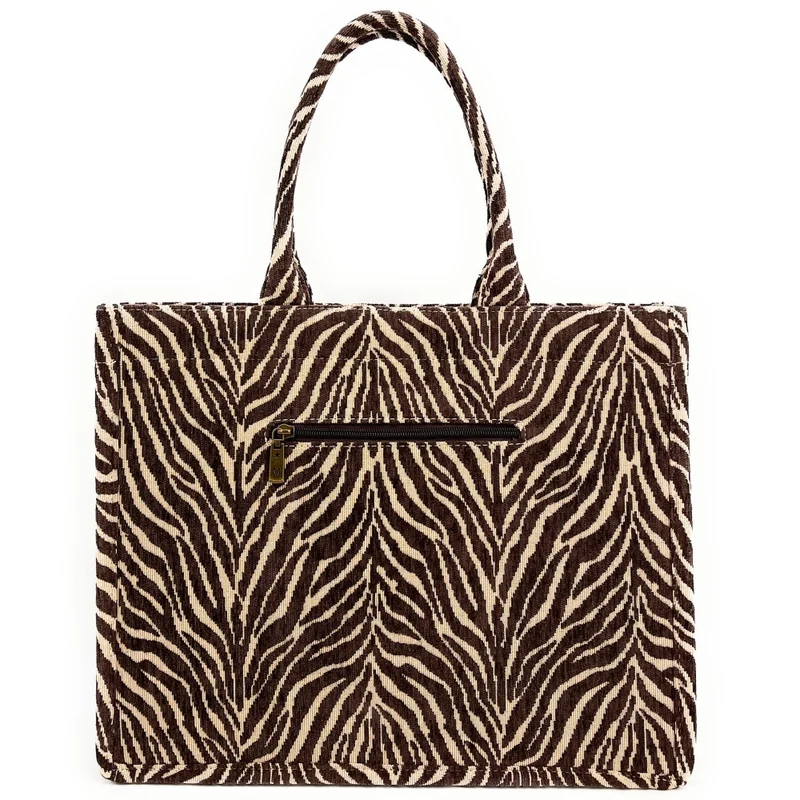 Grand sac cabas rigide en velours tissé ZEBRA Chocolat
