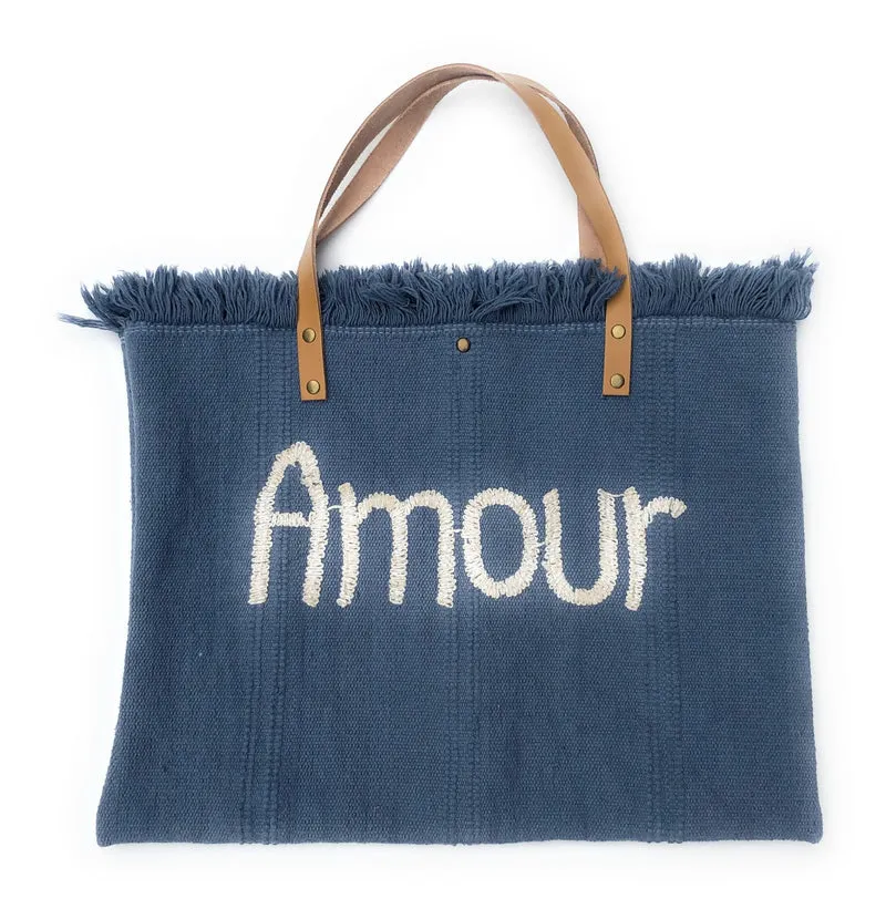 Sac de plage cabas en tissu AMOUR Bleu