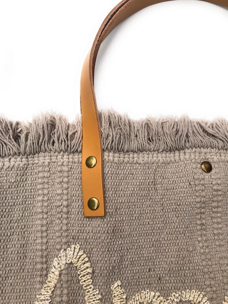 Sac de plage cabas en tissu AMOUR Beige crème
