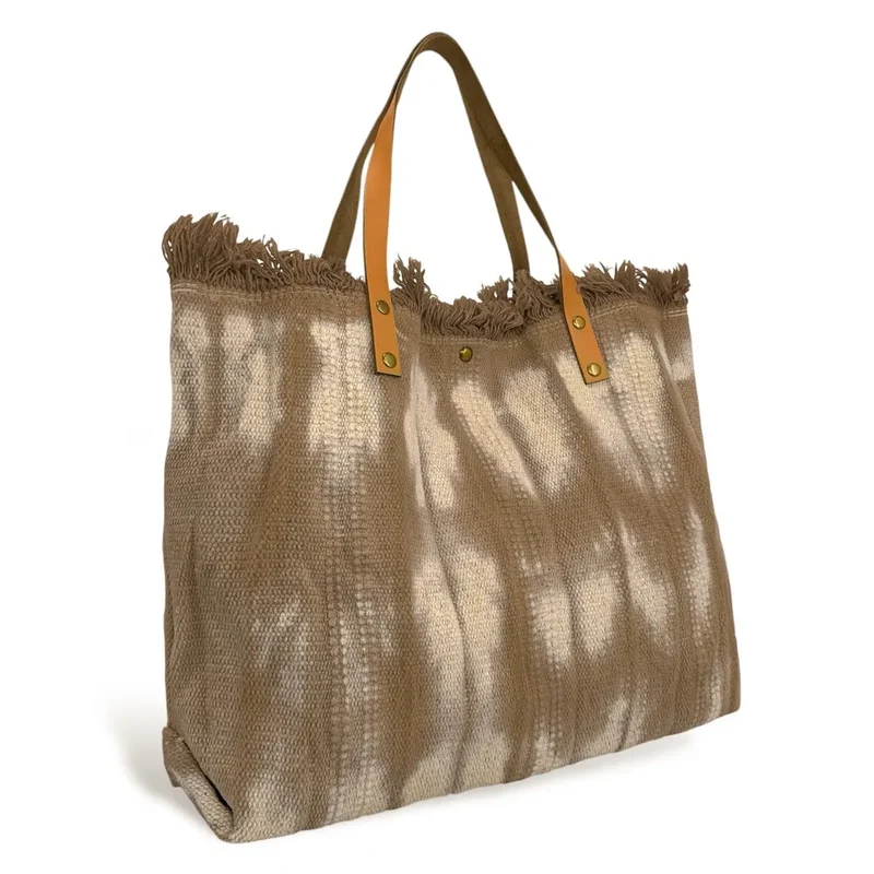 Sac de plage cabas en tissu BELIZE Taupe foncé