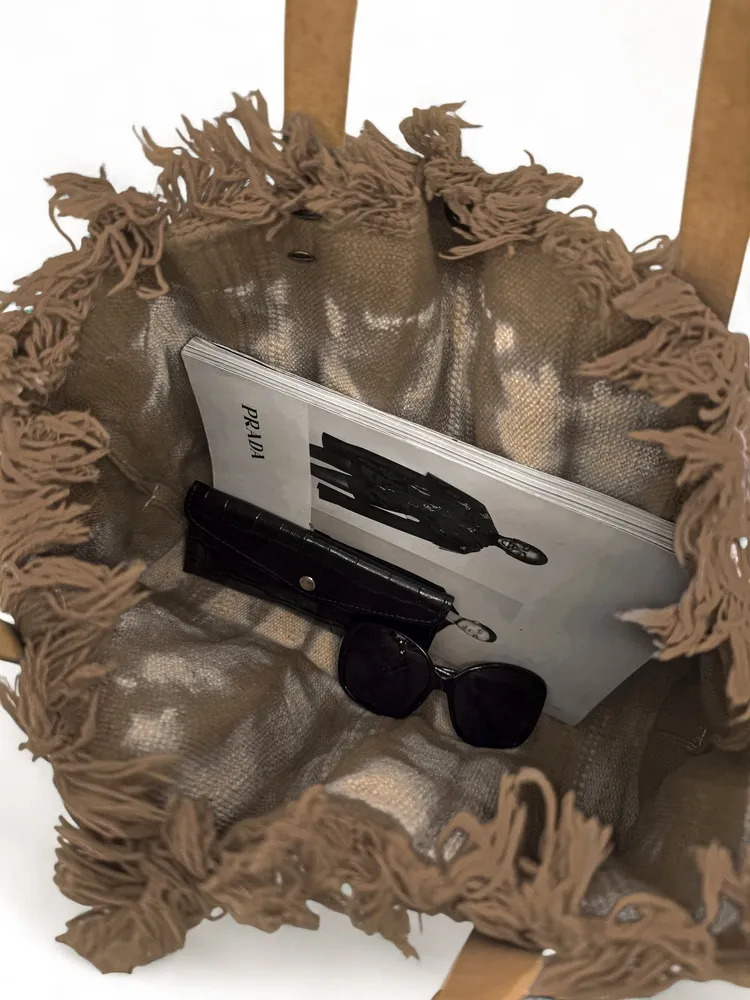 Sac de plage cabas en tissu BELIZE Taupe foncé