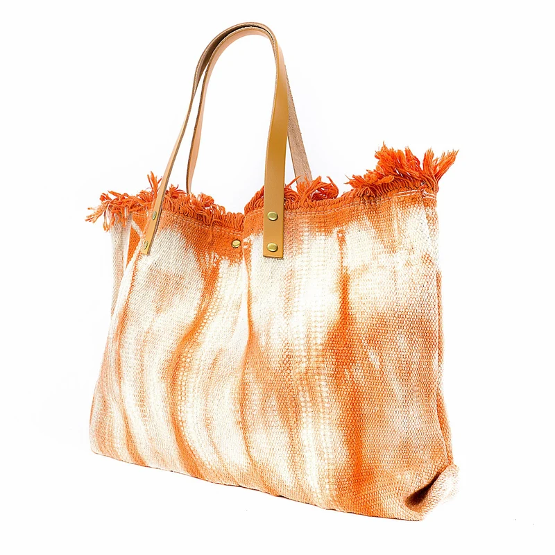 Sac de plage cabas en tissu BELIZE Orange patiné