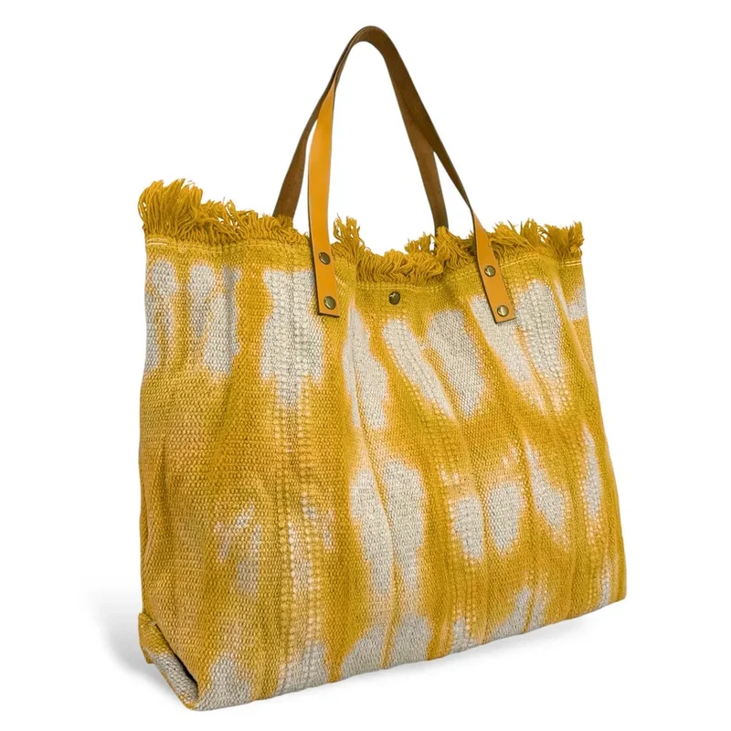Sac de plage cabas en tissu BELIZE Jaune Moutarde