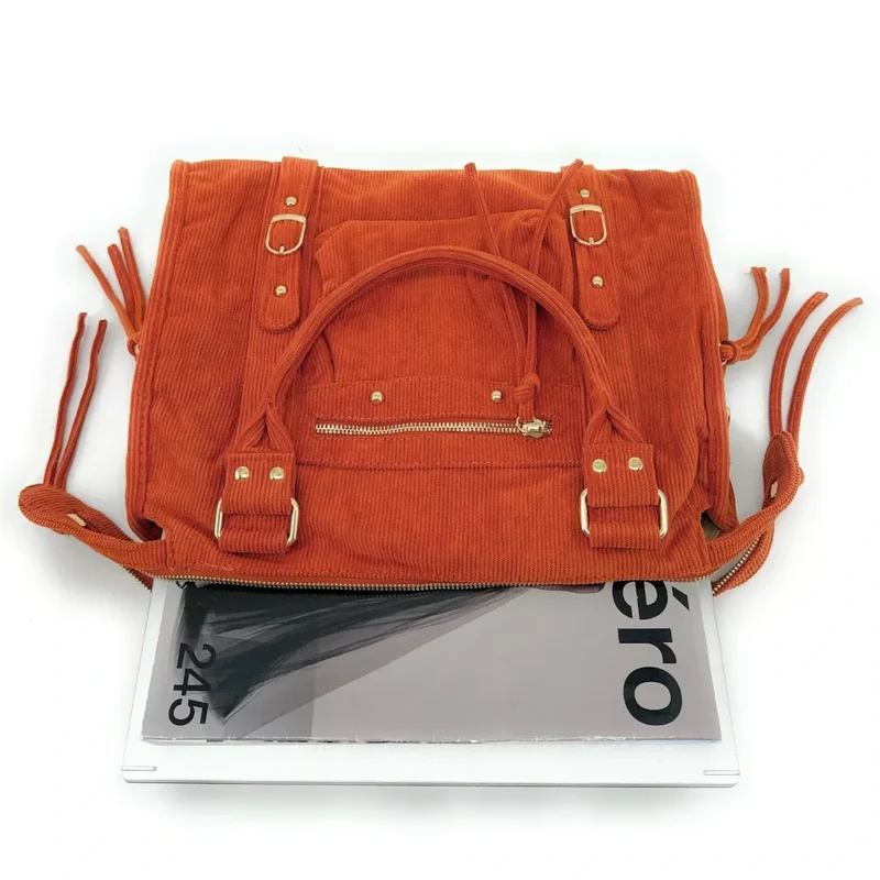 Sac à main en velours côtelé VELVET STORM Orange patiné