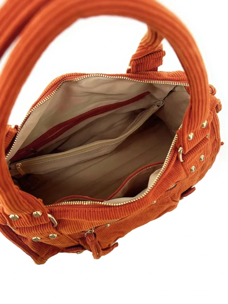 Sac à main en velours côtelé VELVET STORM Orange patiné