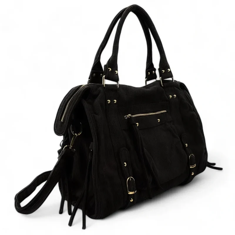 Sac à main en velours côtelé VELVET STORM Noir
