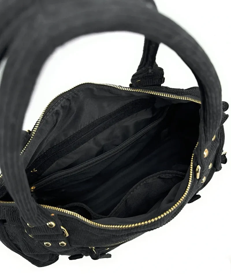 Sac à main en velours côtelé VELVET STORM Noir