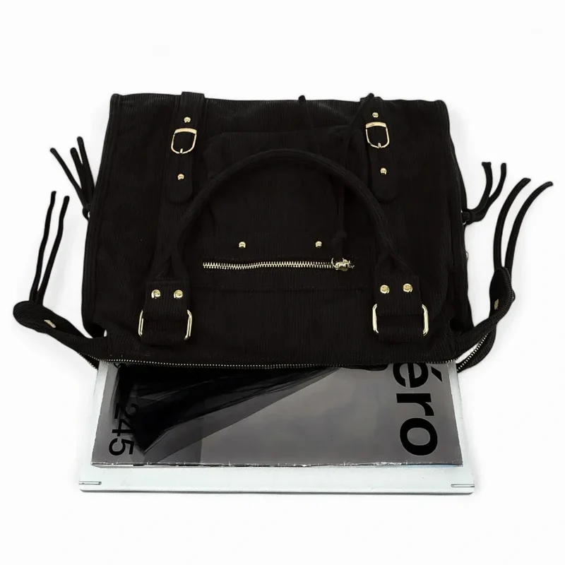 Sac à main en velours côtelé VELVET STORM Noir