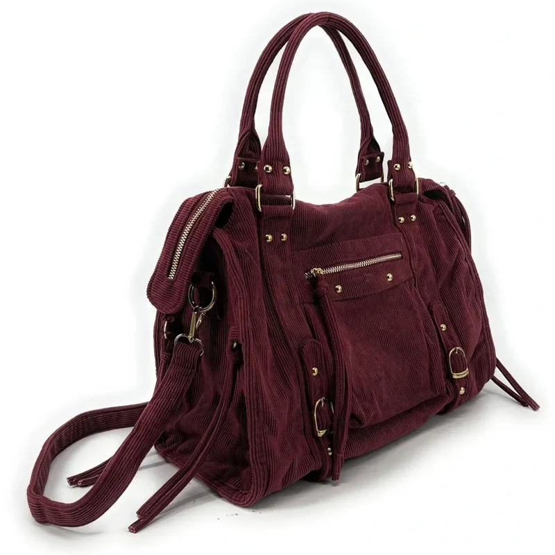 Sac à main en velours côtelé VELVET STORM Rouge bordeaux