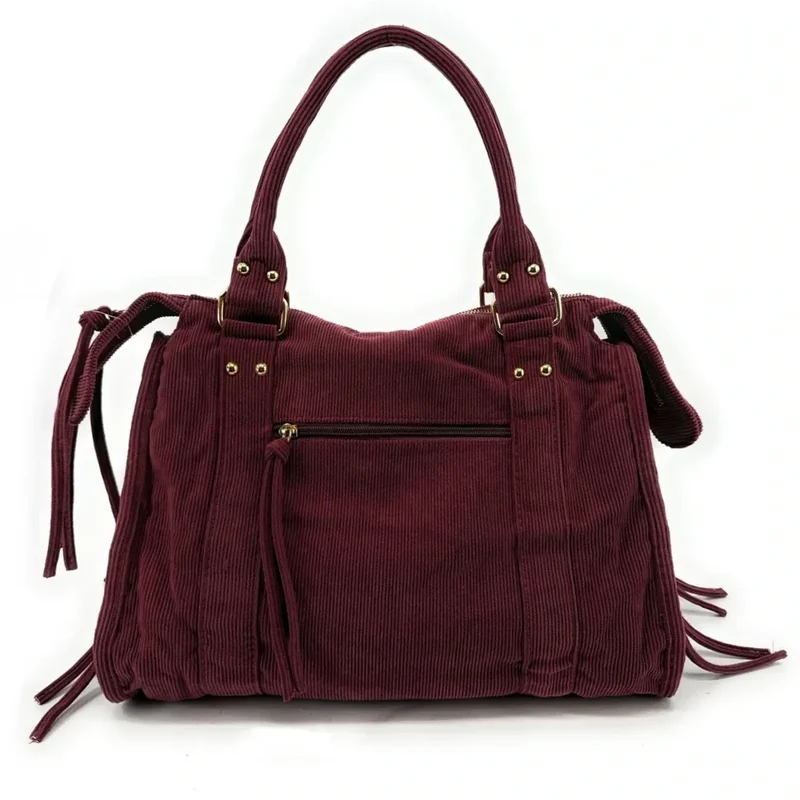 Sac à main en velours côtelé VELVET STORM Rouge bordeaux