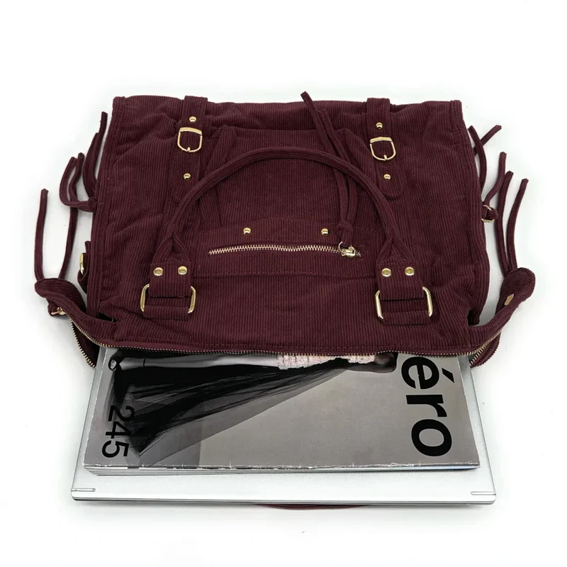Sac à main en velours côtelé VELVET STORM Rouge bordeaux