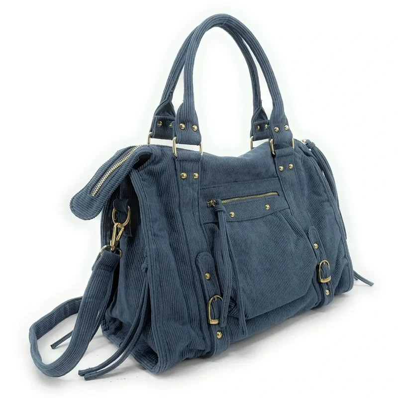 Sac à main en velours côtelé VELVET STORM Bleu denim
