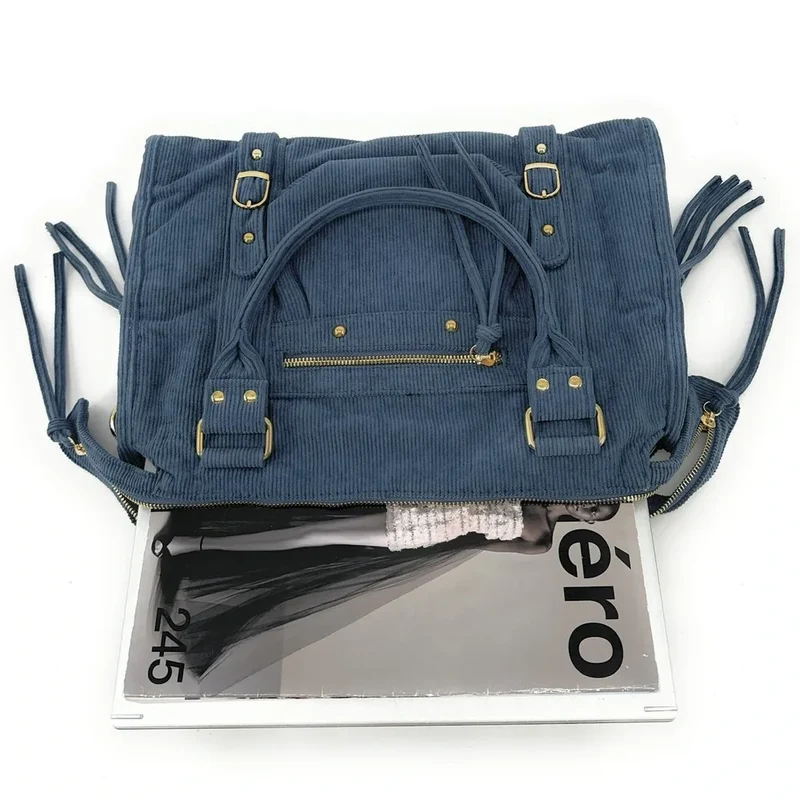 Sac à main en velours côtelé VELVET STORM Bleu denim