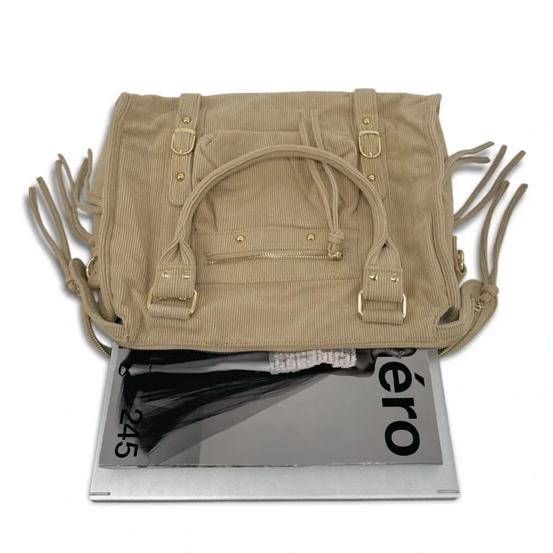 Sac à main en velours côtelé VELVET STORM Beige crème