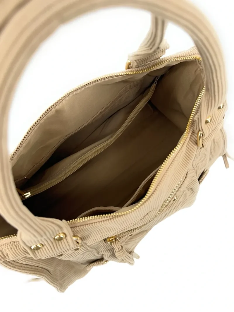 Sac à main en velours côtelé VELVET STORM Beige crème