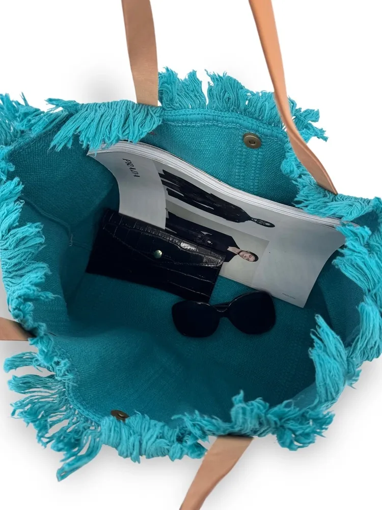 Sac de plage cabas en tissu IBIZA Bleu turquoise
