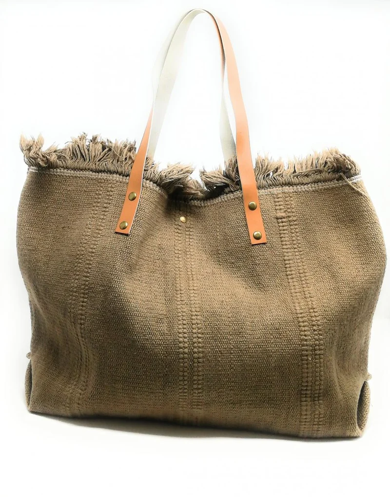 Sac de plage cabas en tissu IBIZA Taupe foncé