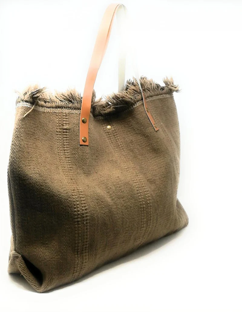 Sac de plage cabas en tissu IBIZA Taupe foncé