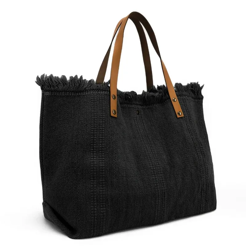 Sac de plage cabas en tissu IBIZA Noir