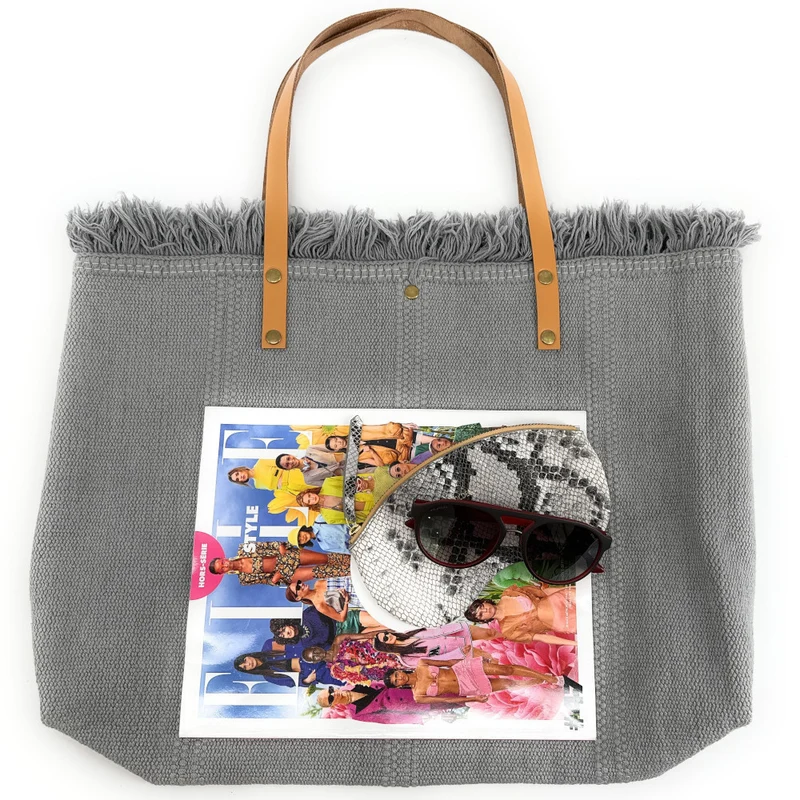 Sac de plage cabas en tissu IBIZA Gris clair