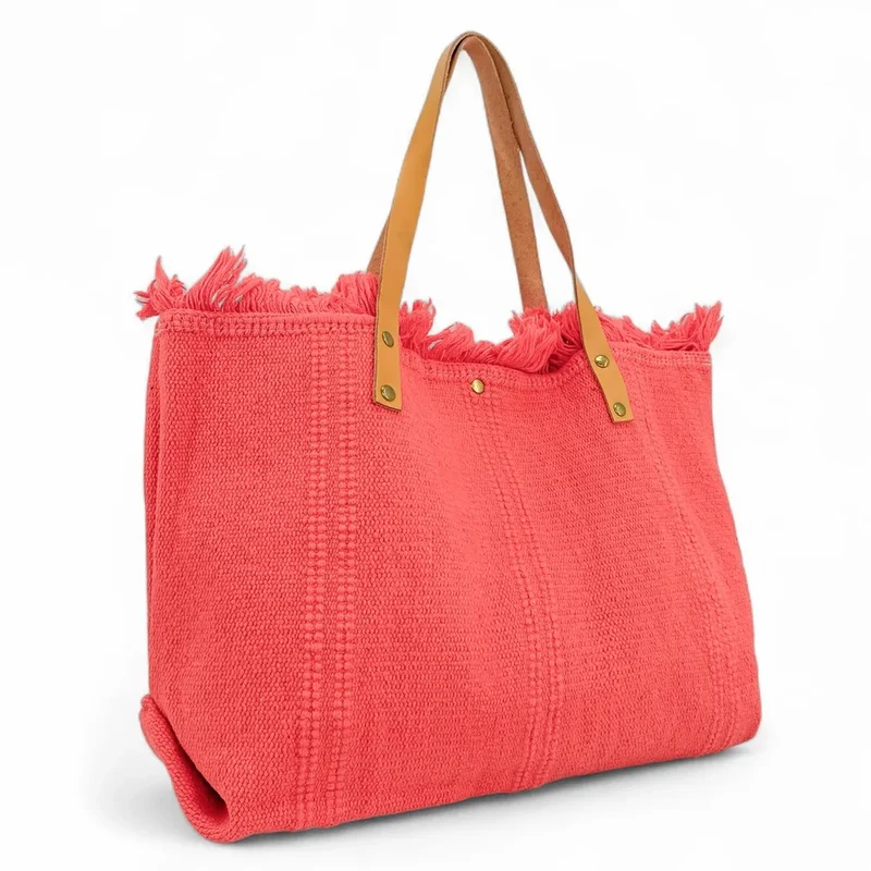 Sac de plage cabas en tissu IBIZA Rose corail