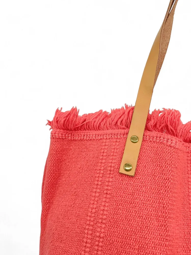 Sac de plage cabas en tissu IBIZA Rose corail