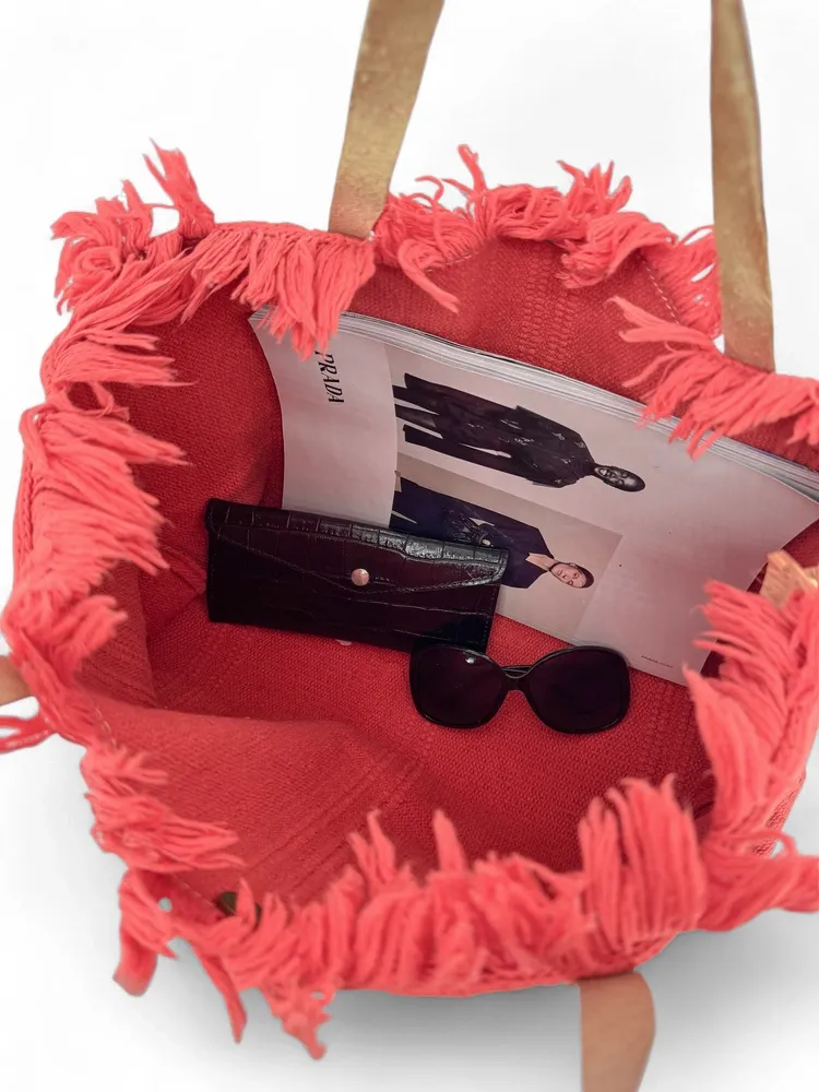Sac de plage cabas en tissu IBIZA Rose corail