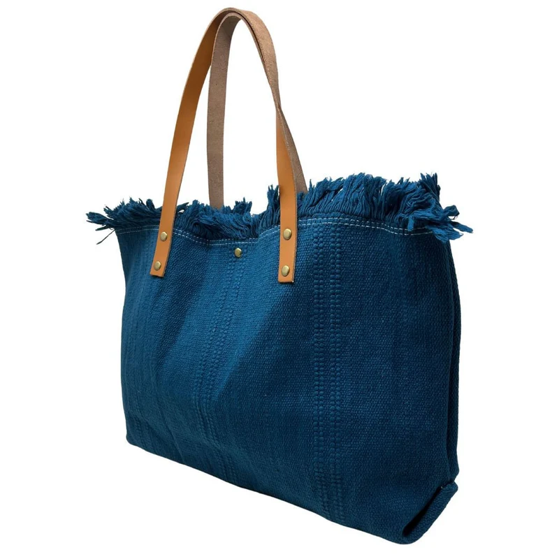 Sac de plage cabas en tissu IBIZA Bleu paon