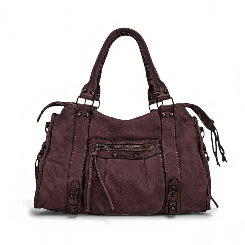Sac à main en cuir vintage MISS STORM Rouge bordeaux
