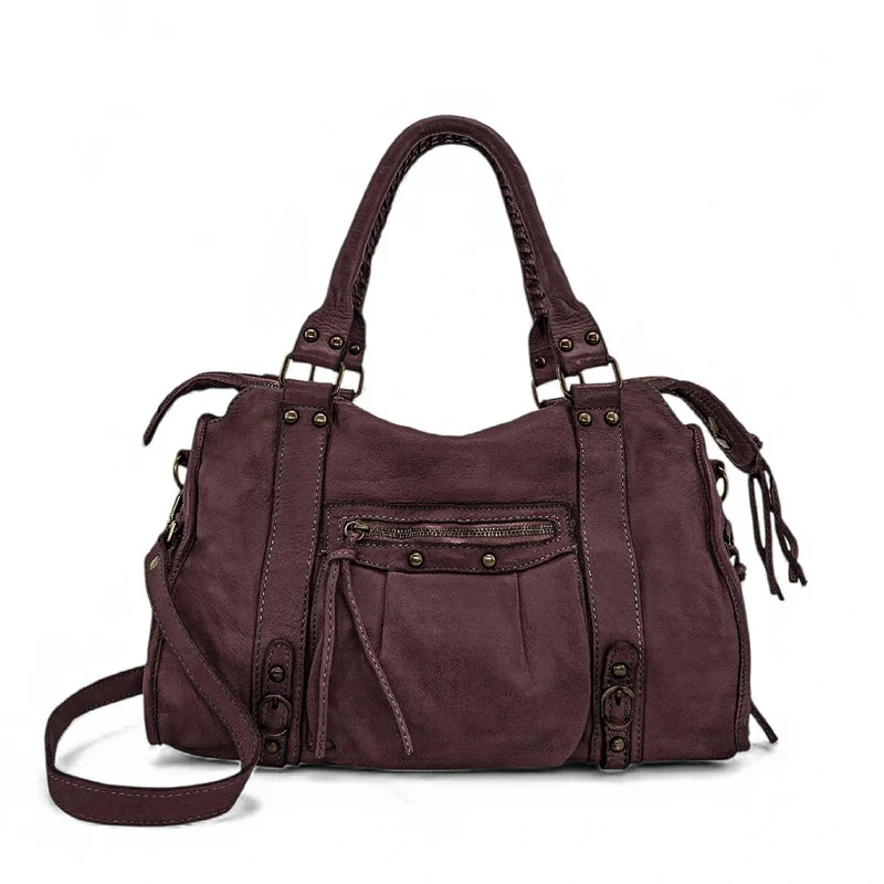 Sac à main en cuir vintage MISS STORM Rouge bordeaux