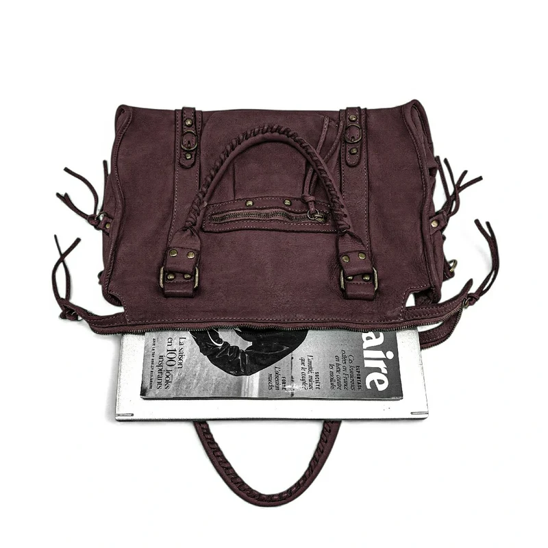 Sac à main en cuir vintage MISS STORM Rouge bordeaux