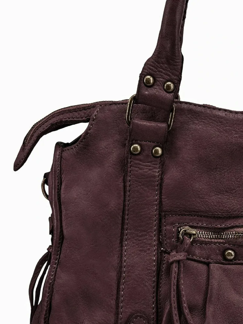 Sac à main en cuir vintage MISS STORM Rouge bordeaux
