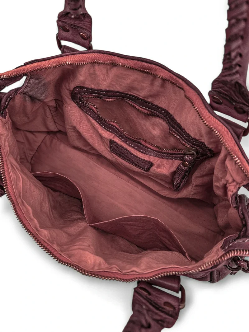 Sac à main en cuir vintage MISS STORM Rouge bordeaux