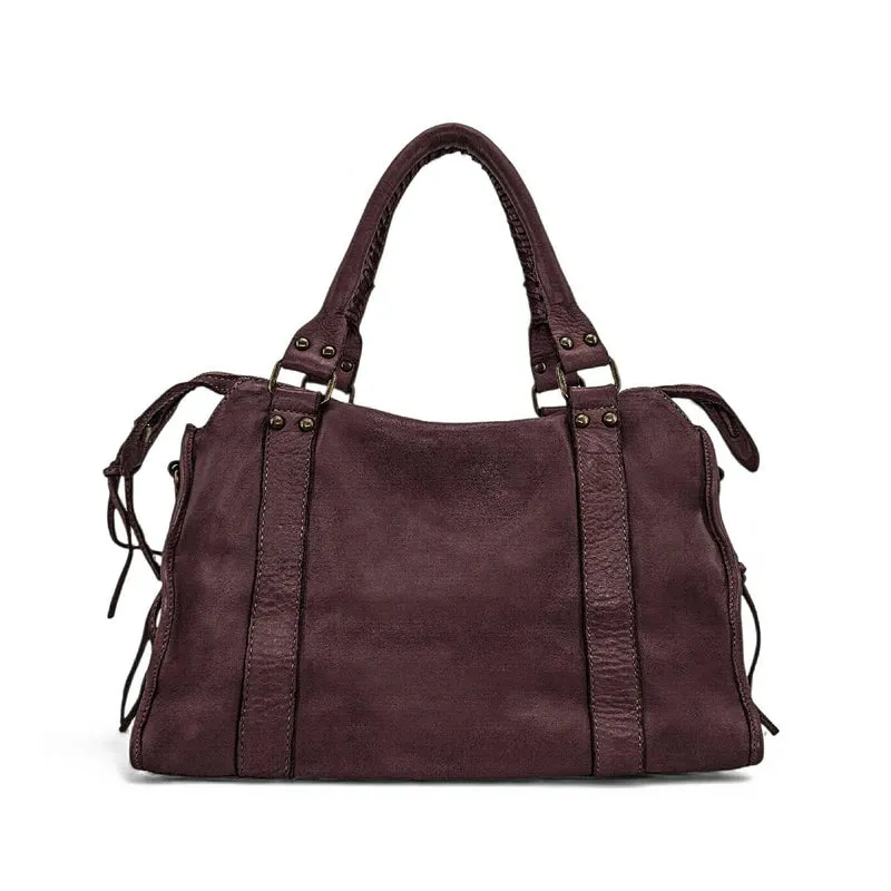 Sac à main en cuir vintage MISS STORM Rouge bordeaux