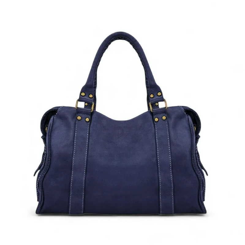 Sac à main en cuir vintage MISS STORM Bleu profond