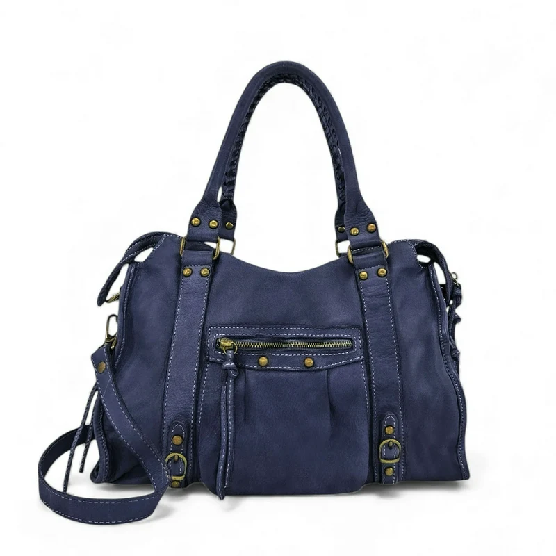 Sac à main en cuir vintage MISS STORM Bleu profond