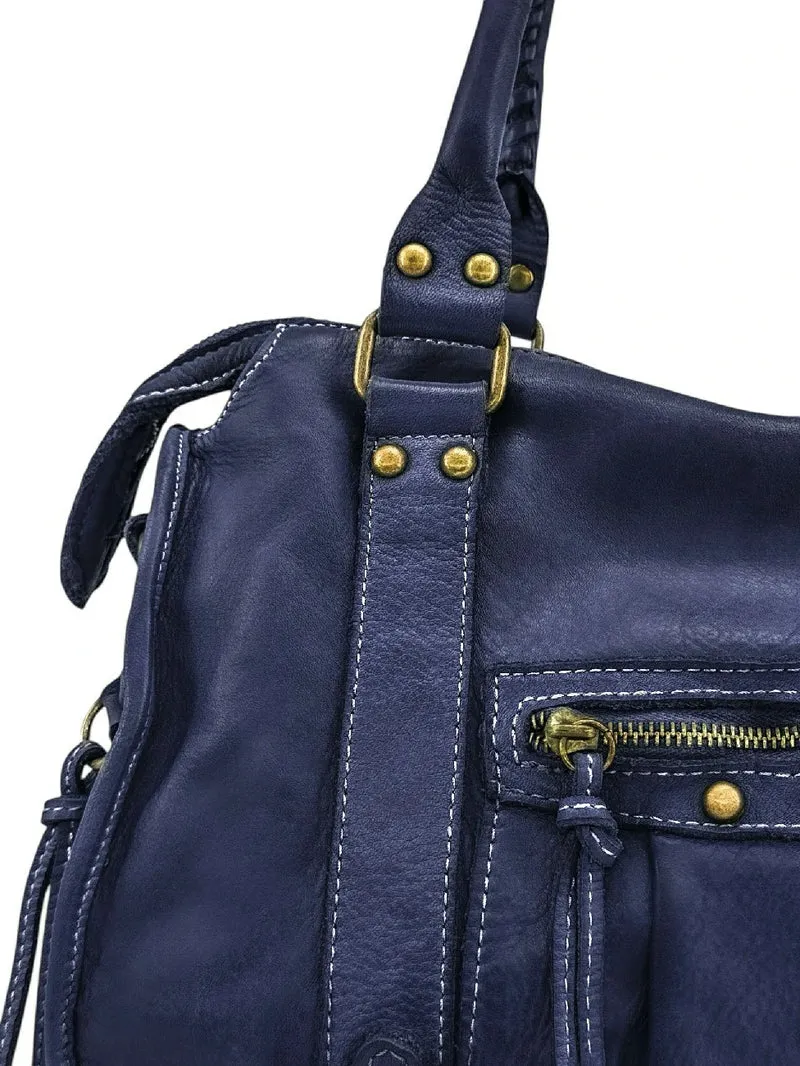 Sac à main en cuir vintage MISS STORM Bleu profond