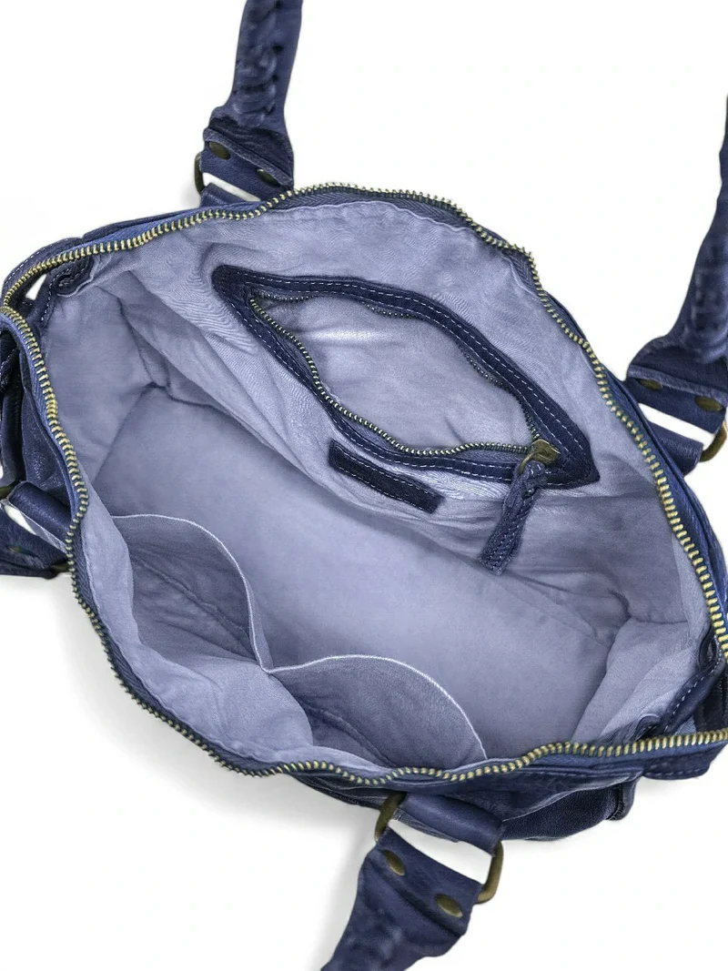 Sac à main en cuir vintage MISS STORM Bleu profond