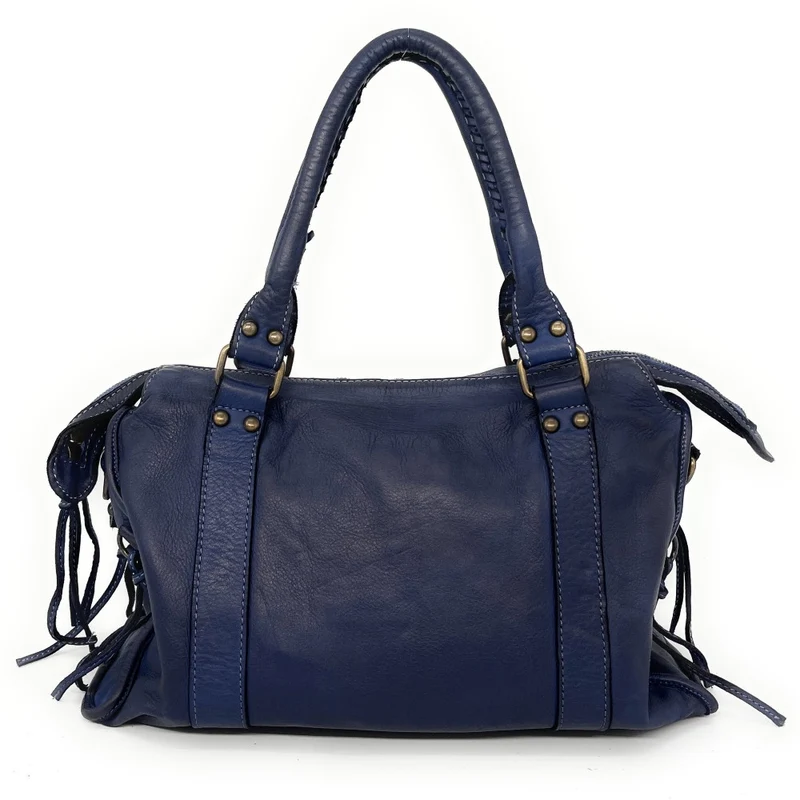 Sac à main en cuir vintage MISS STORM Bleu marine