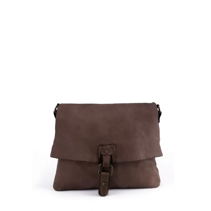 Sac besace à bandoulière en cuir vintage MISS COQUETTE Taupe foncé