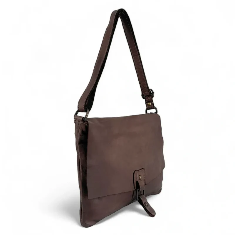 Sac besace à bandoulière en cuir vintage MISS COQUETTE Taupe foncé