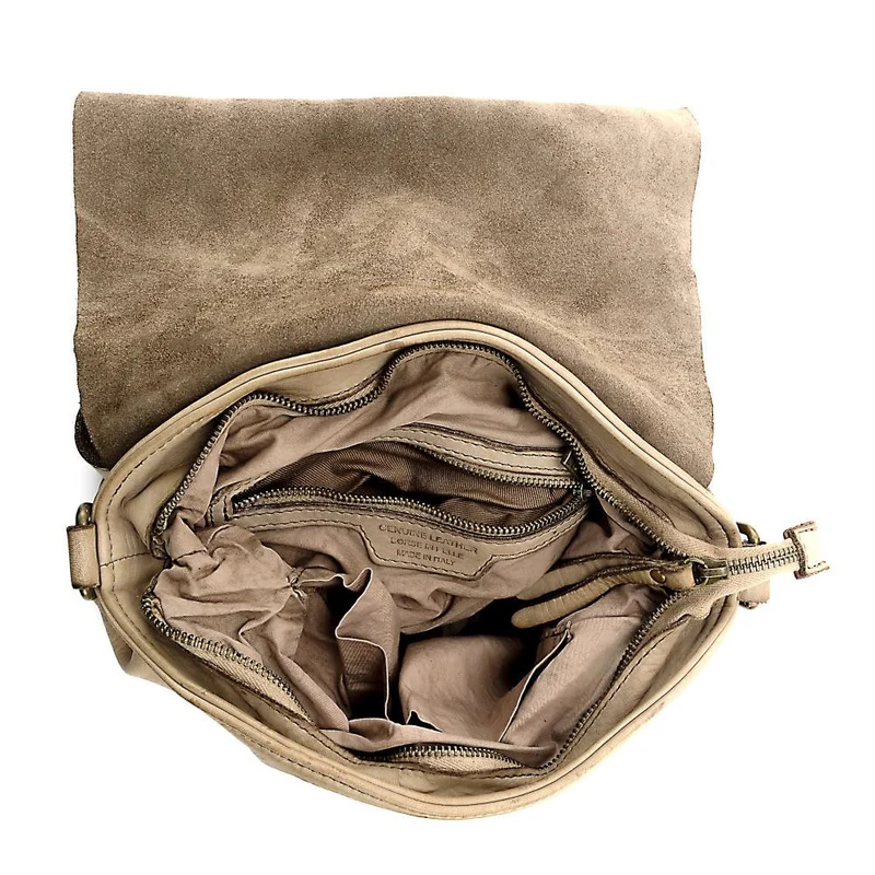Sac besace à bandoulière en cuir vintage MISS COQUETTE Taupe clair