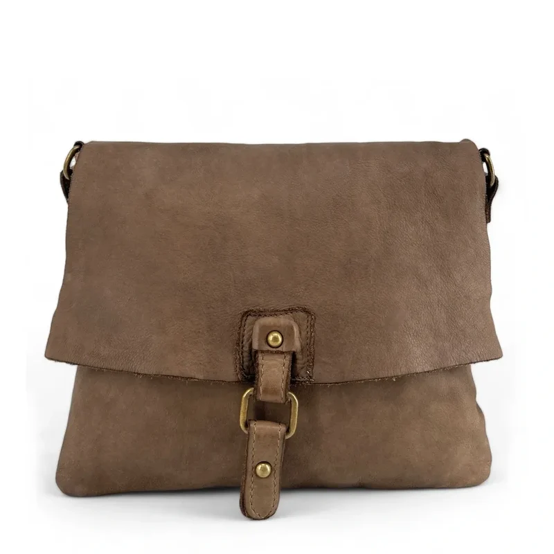 Sac besace à bandoulière en cuir vintage MISS COQUETTE Taupe
