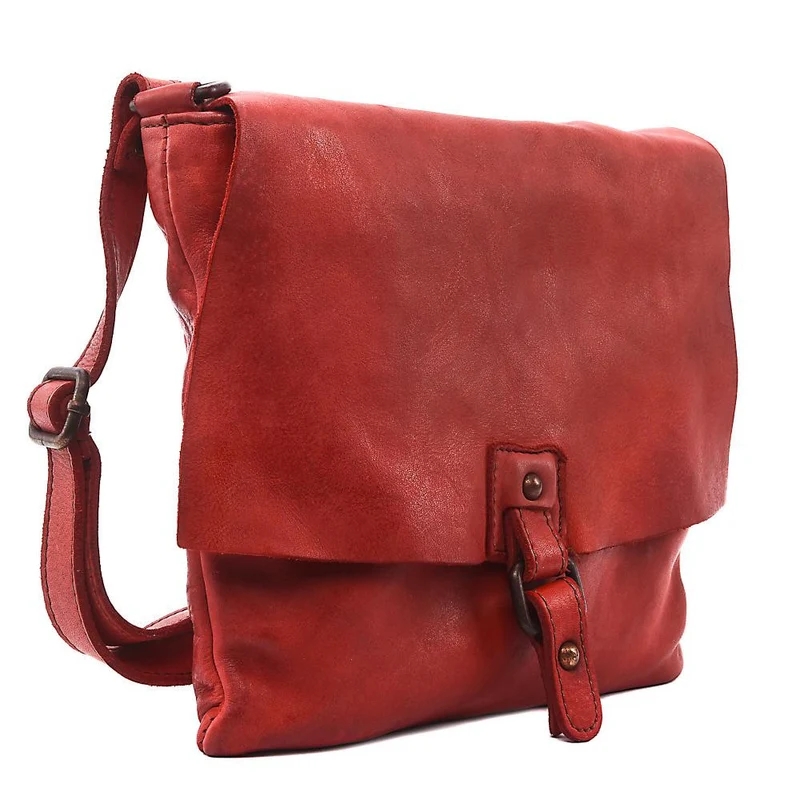 Sac besace à bandoulière en cuir vintage MISS COQUETTE Rouge garance