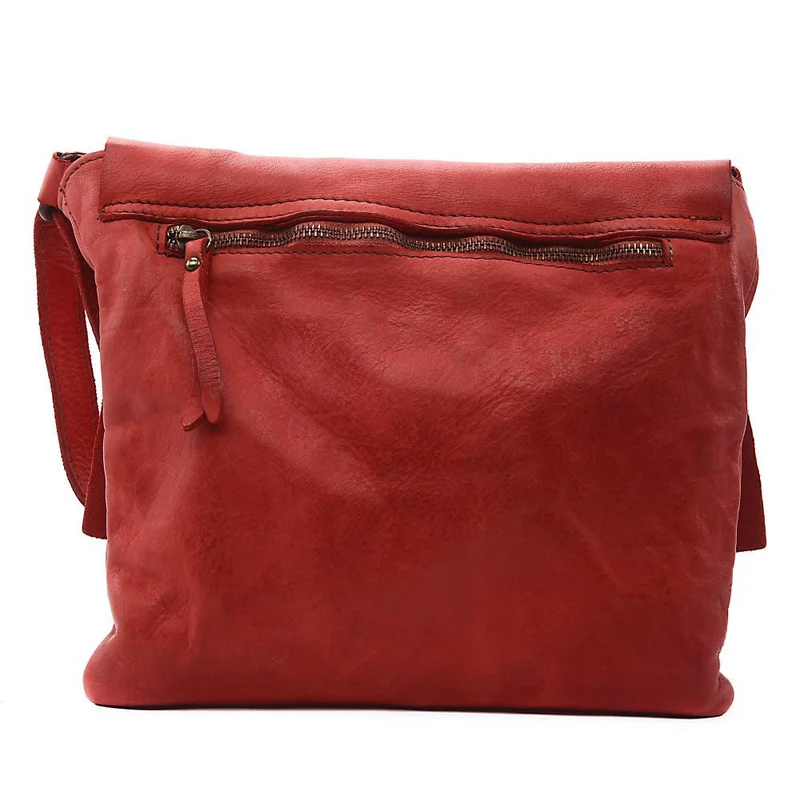 Sac besace à bandoulière en cuir vintage MISS COQUETTE Rouge garance