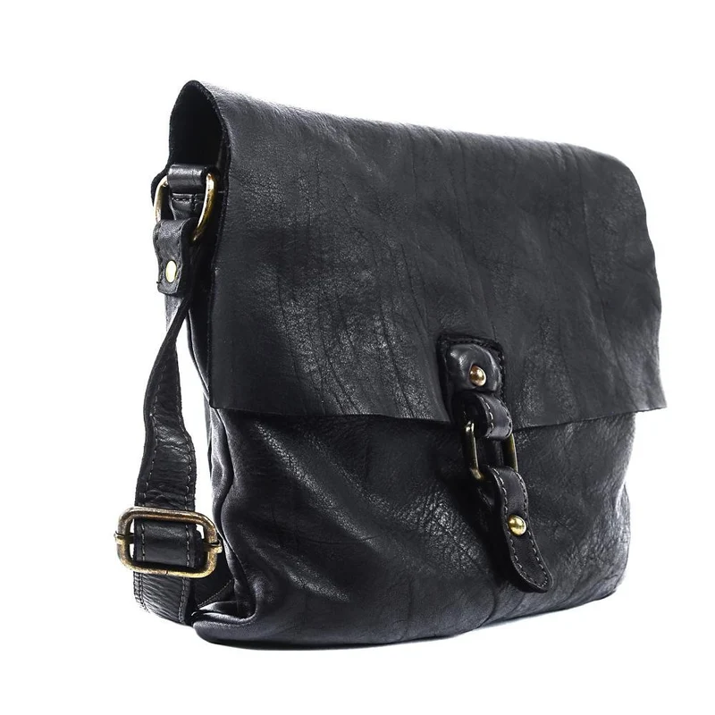 Sac besace à bandoulière en cuir vintage MISS COQUETTE Noir