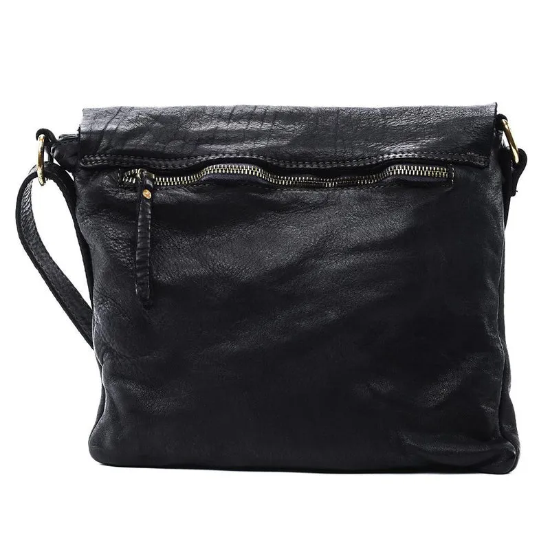 Sac besace à bandoulière en cuir vintage MISS COQUETTE Noir