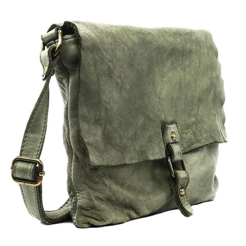 Sac besace à bandoulière en cuir vintage MISS COQUETTE Kaki