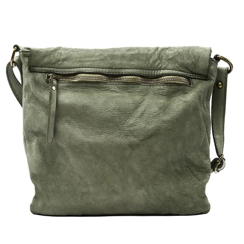 Sac besace à bandoulière en cuir vintage MISS COQUETTE Kaki